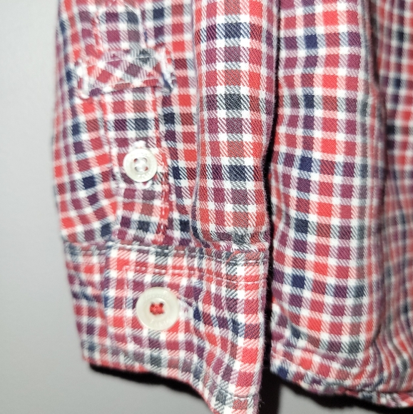 Jacadi Paris Red Blue Checked Toddler Boys Button Down Cotton Dress Shirt 3T - Picture 6 of 7